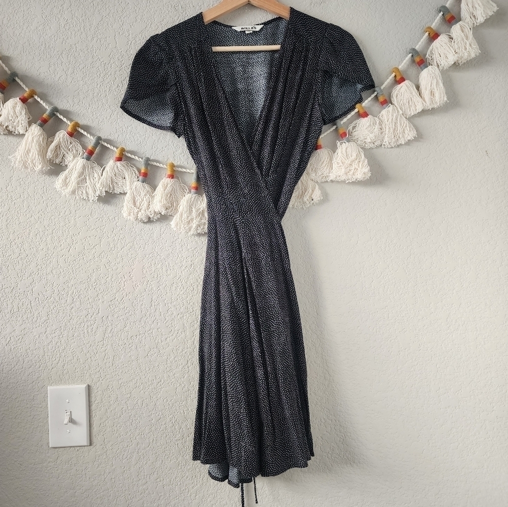 Rolla's Dancer Polka Dot Wrap Tie V-neck Flutter Mini Dress Boho Preppy Academia
